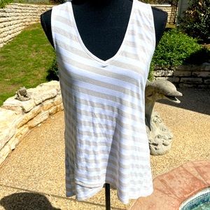 Sleeveless, gold & white, striped, Top, size M